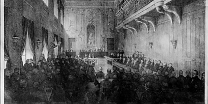 Das Bild zeigt die Vereinigte Generalsynode in Ansbach von 1849